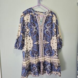 LOFT Floral Blue and White Dress